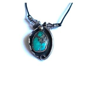 Vintage Silver Turquoise Pendant Necklace